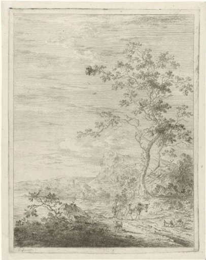 Mountainous Landscape with Shepherd and Cattle on the Road
