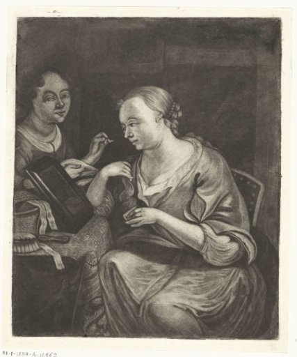 Two women at a mirror