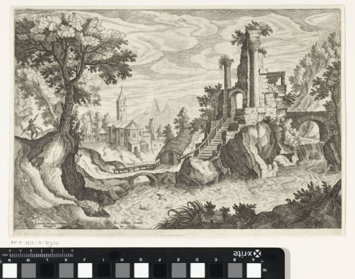 River landscape with a ruin