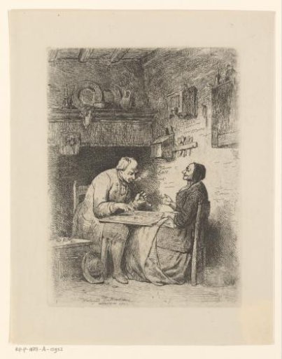 Old man and woman playing a game of draughts