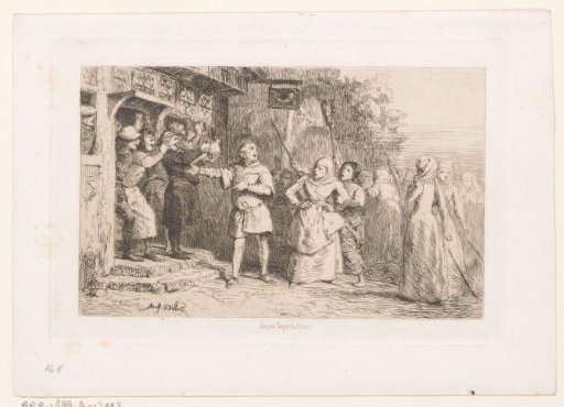 Crowd of Women in Front of an Inn with Drinkers