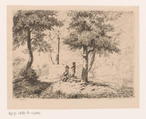 Two children by a hail cross in the landscape