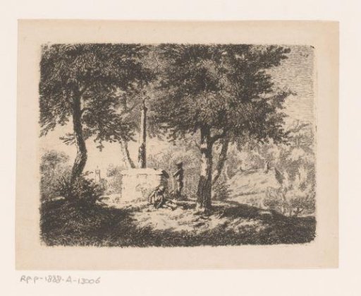 Two children by a hail cross in the landscape