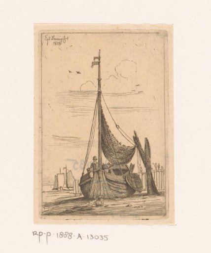Fishing boat on land to dry the nets