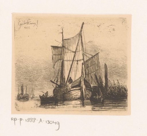 Coastal trader with hoisted sails