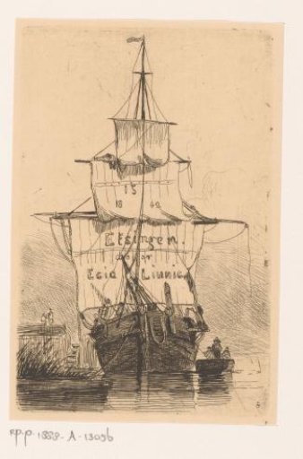 Title page with a moored sailing ship
