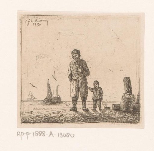 Fisherman with his son on the beach