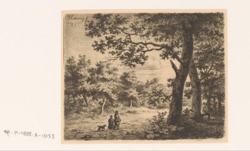 Two Walkers with a Dog in the Woods near Schoten