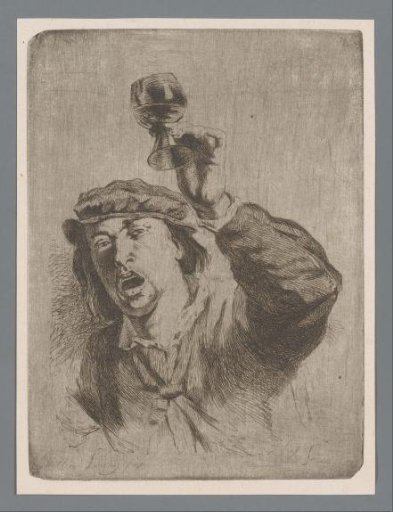Man with open mouth and raised glass