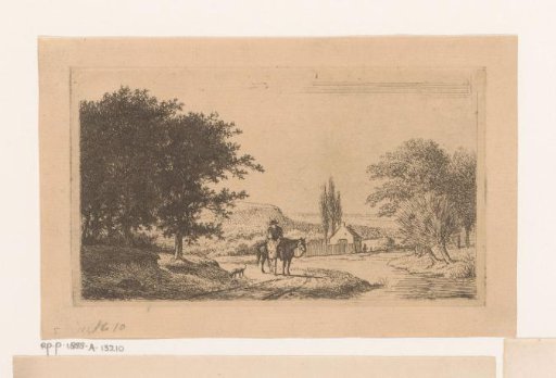 Landscape with a rider on a black horse