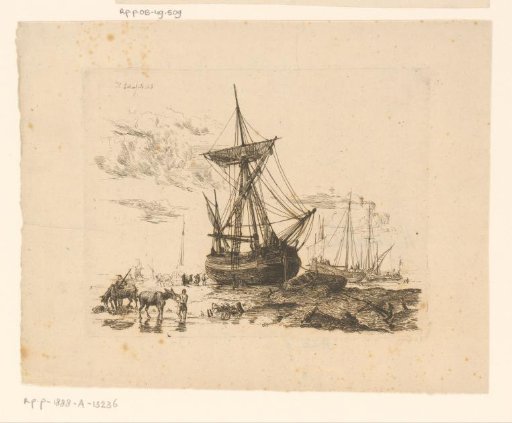 Two donkeys near a ship on land