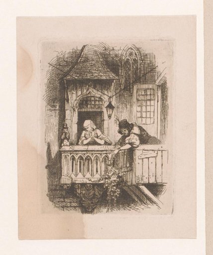 Man and woman leaning over the edge of a balcony