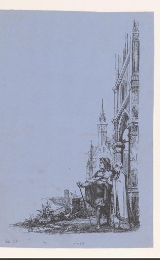 Man and woman at the ruins of an abbey