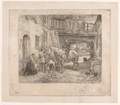 Courtyard With A Man On Horseback Delivering A Letter To A Young Woman