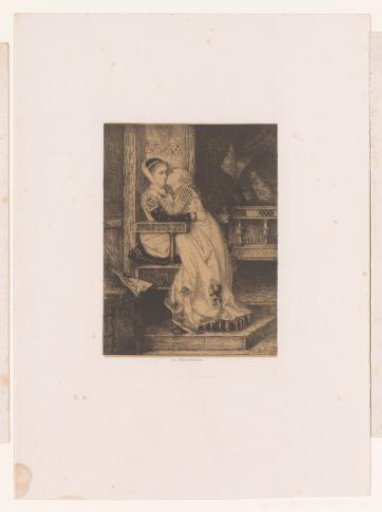 Girl Giving a Kiss on the Cheek to a Girl Seated in a High Chair