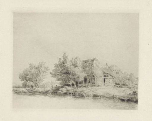 Woman by a farmhouse by a pond