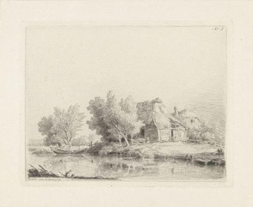 Woman by a farmhouse by a pond