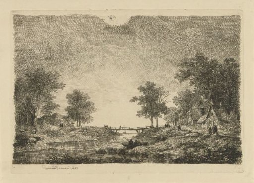Landscape with figures by a bridge