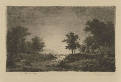 Landscape with figures by a bridge