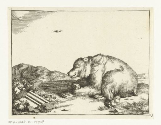 Lying bear near part of a decorative moulding