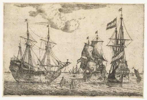 Three moored sailing ships