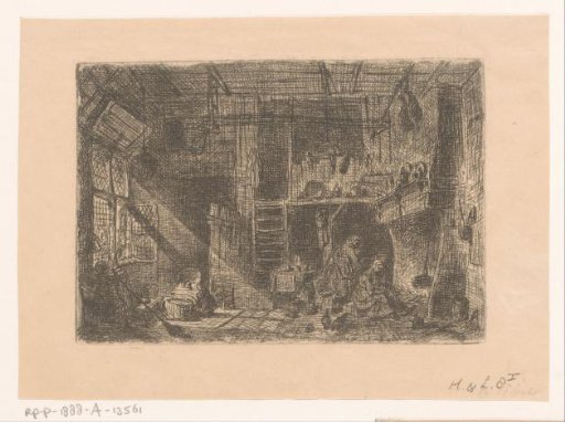 Interior with children and women by the fireplace