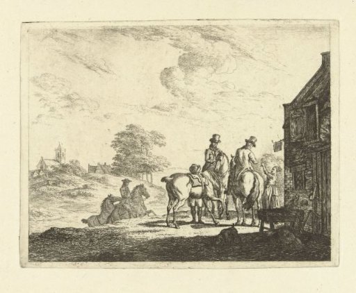 Halt of riders at an inn