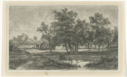 Landscape with a farm between the trees