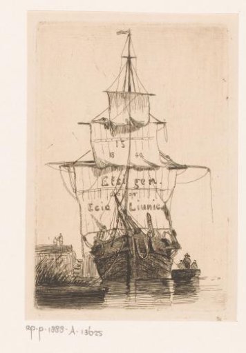 Title page with a moored sailing ship