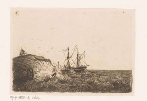Sailing ship wrecked against the coast