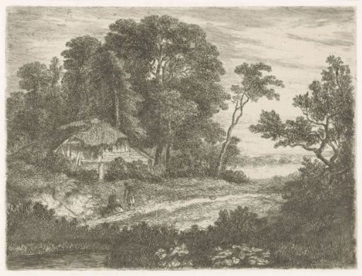 Man and woman by a wooden house