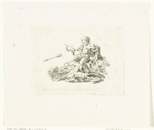 Vignette with Cupid shooting an arrow with a bow