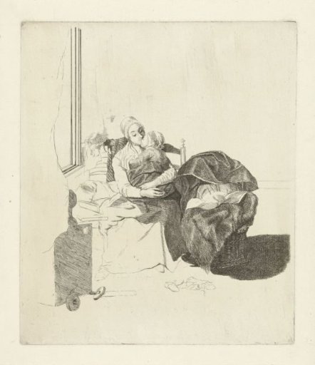 Mother with a sleeping child before the window