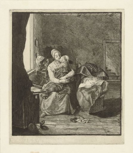 Mother with a sleeping child before the window