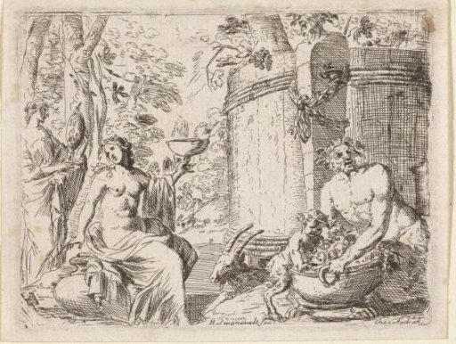 Two Nymphs and Two Satyrs by a Wooden Trough