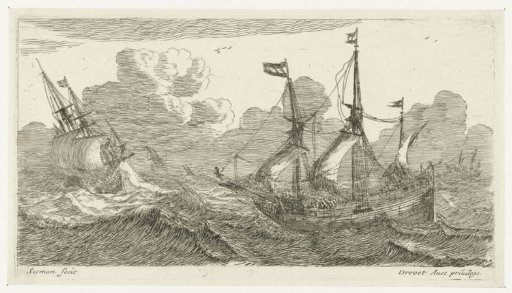 Sailing ships on a rough sea