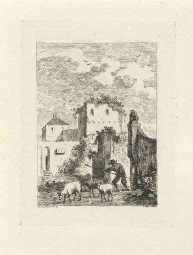 Shepherd with Sheep at a Village