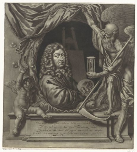 Self-portrait of Michiel van Musscher in an allegorical frame