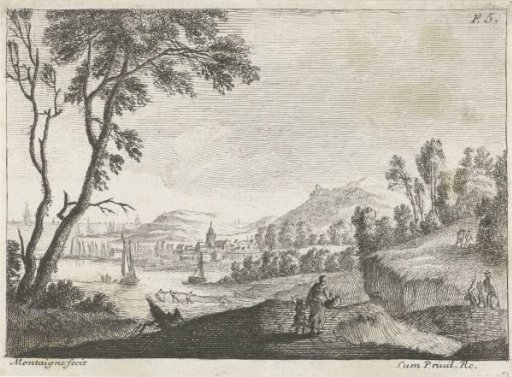 Mother with child in a hilly landscape