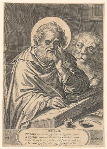 Mark the Evangelist writing at a desk