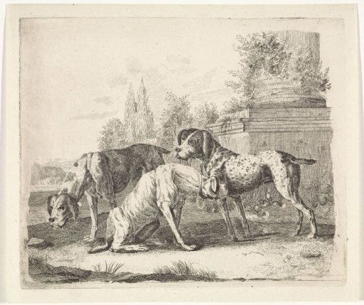 Three Dogs at the Foot of a Column