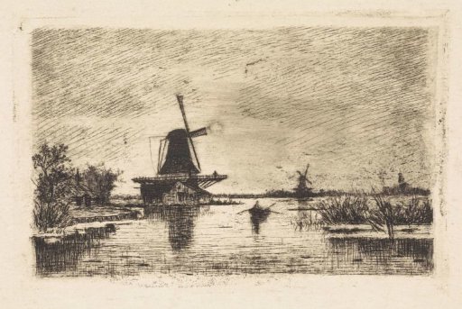 Landscape with two mills and a rowing boat