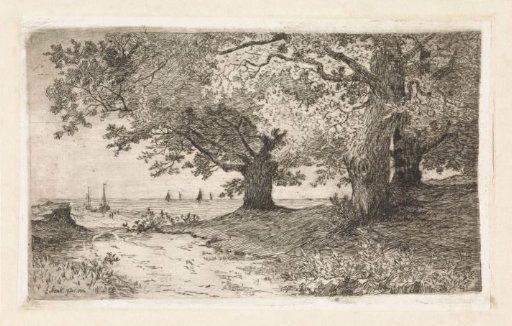 Landscape with trees, beach and sea