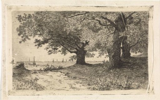 Landscape with trees, beach and sea