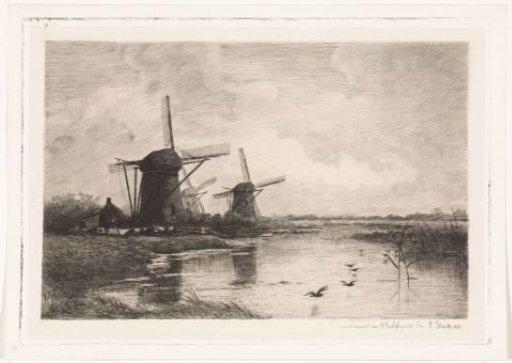 Landscape with three mills along a canal