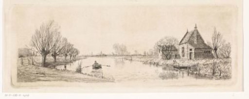 River landscape with a wooden house