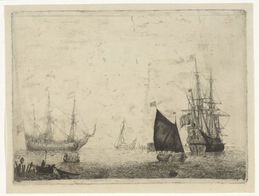 Seascape with two three-masters with furled sails