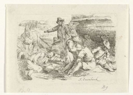 Six beggars at a fountain