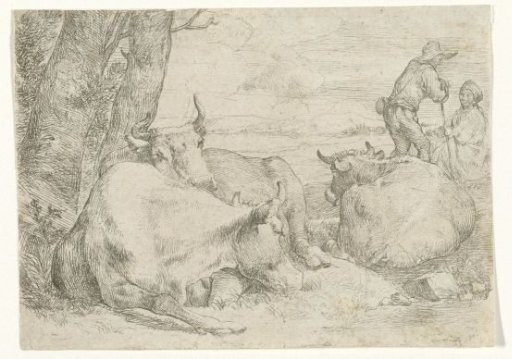 Three cows and two shepherds