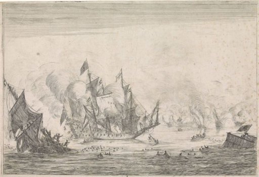 A Naval Battle with a Sinking English Ship, ca. 1652-1654